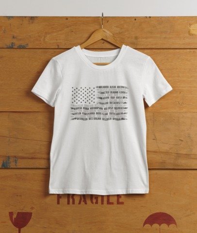 USA Flag 50 states strips BW T-SHIRT